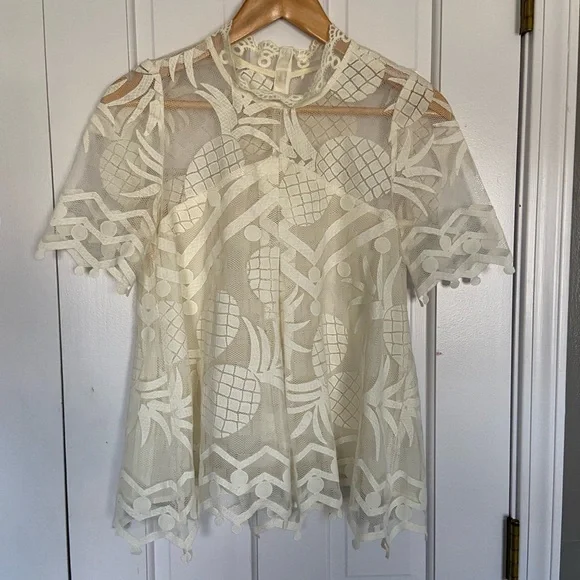 Anthropologie HD in Paris Ivory Lace Pineapple Top - Picture 2 of 12